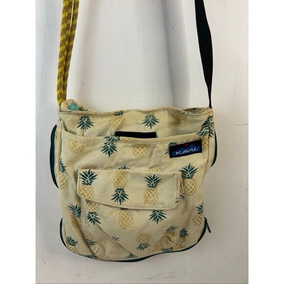 Kavu 10x11" expandable crossbody pineapples (some fading) rope strap snaps - Picture 2 of 9